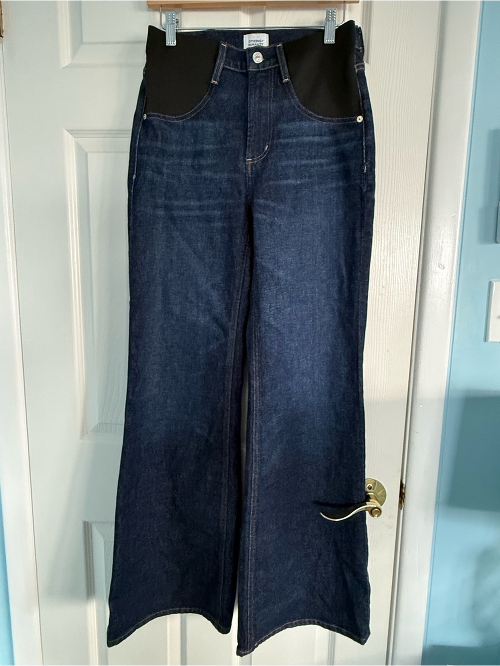 Citizens Of Humanity Dark Blue Wide Leg Jeans with Black Waist Panel